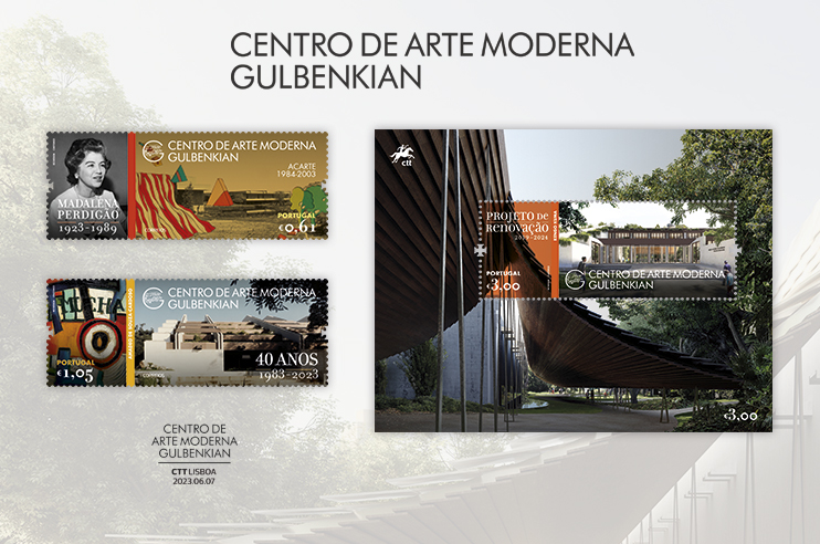 Imagem de selos do Centro de Arte Moderna Gulbenkian.