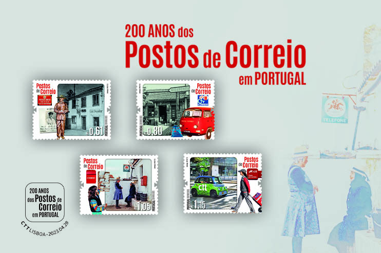 Selos da emissão dos 200 Anos da Constituição dos Postos de Correio em Portugal