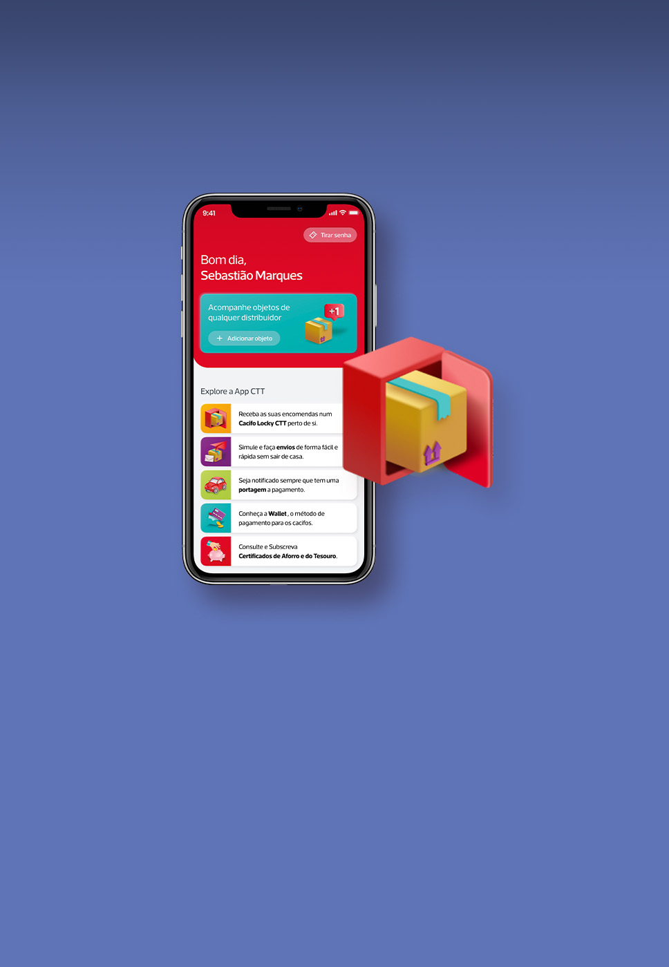Aplicação CTT aberta no ecrã do telemóvel.