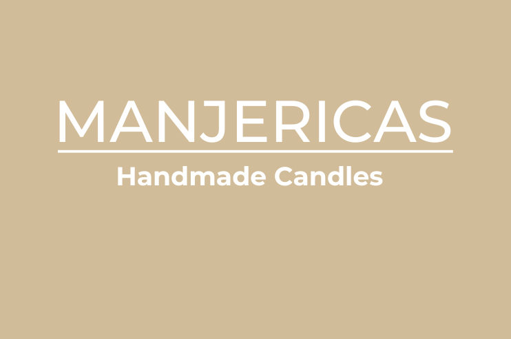 Logótipo da loja Manjericas, por baixo do nome tem escrito Handmade Candles.