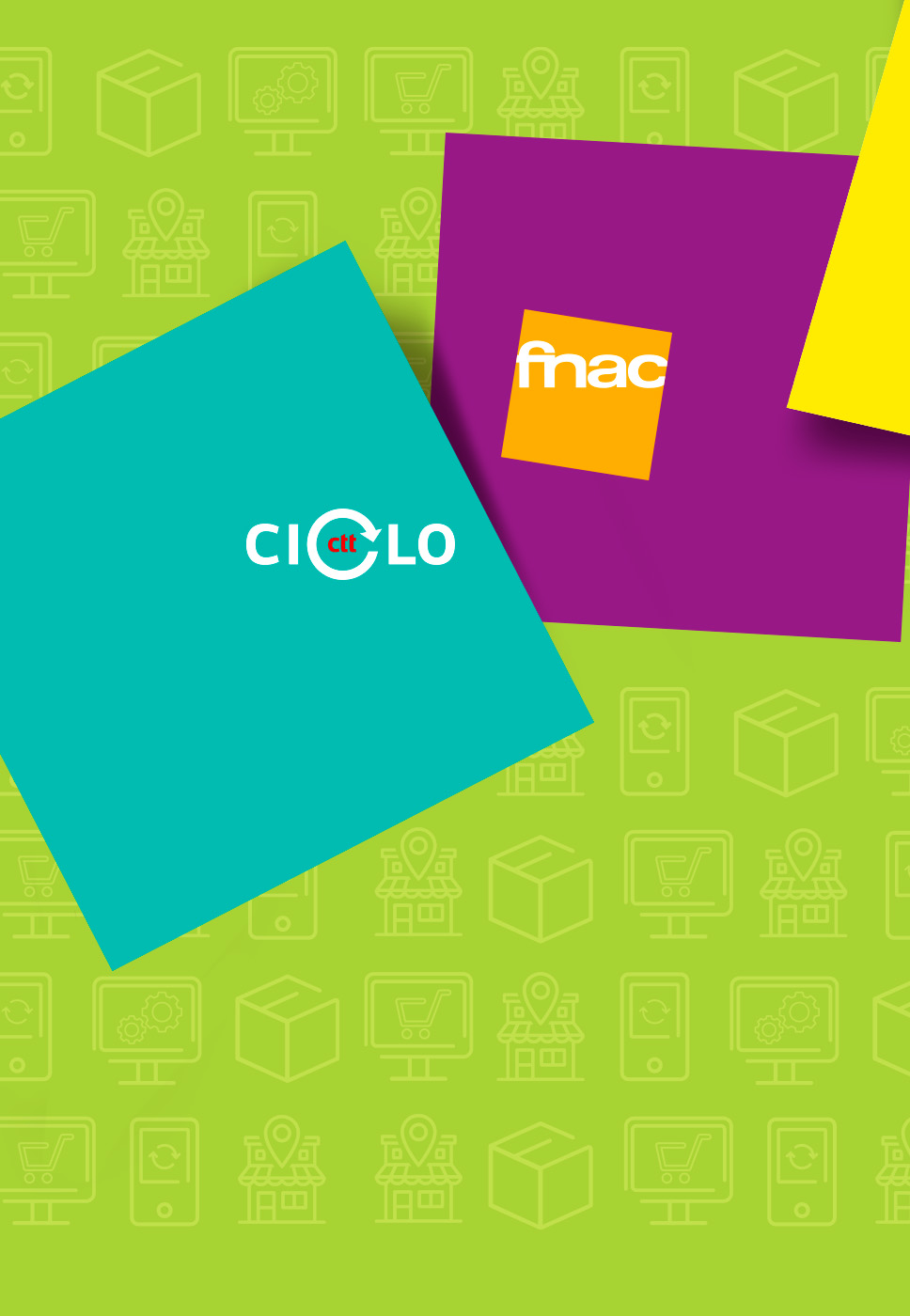Imagem com fundo verde, azul e roxo com o logótipo Fnac e Ciclo CTT