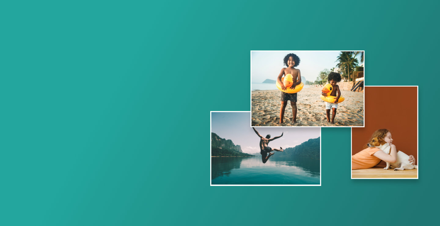 Imagem com fundo verde, com diferentes fotografias.