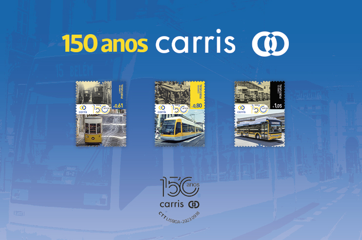 Selos comemorativos dos 150 anos carris