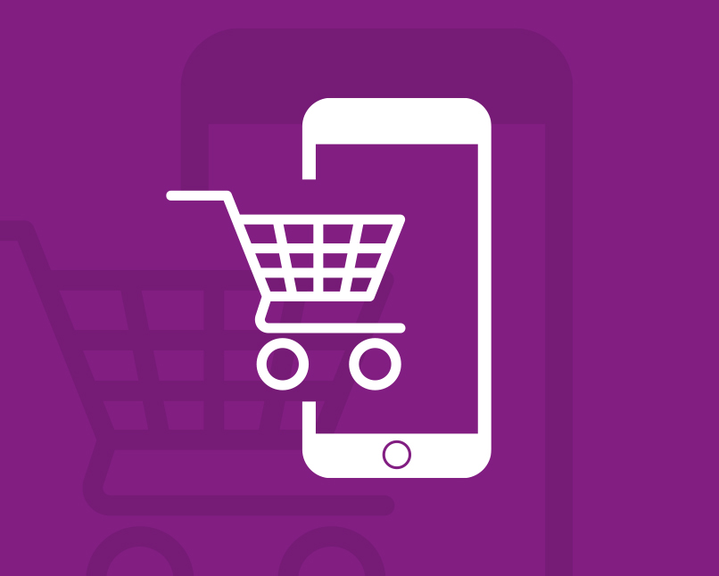 ícone de um telemóvel e um carrinho de compras.