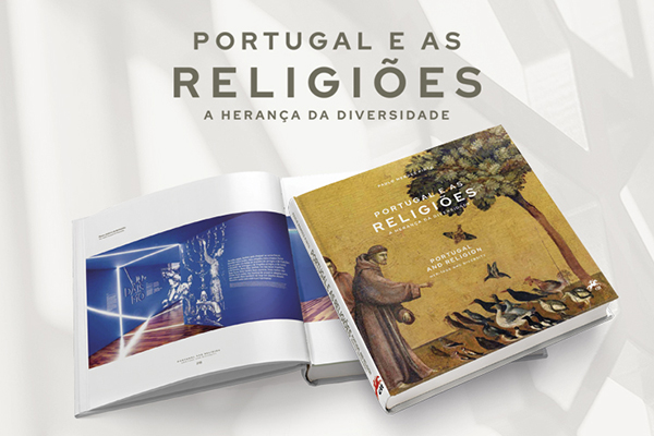 Capa do livro Portugal e as Religiões, nesta capa vemos a presença de um padre a dar comida aos passáros num jardim.