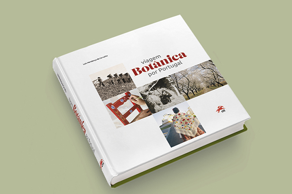 Capa do livro Viagem Botânica por Portugal, a capa do livro tem diversos elementos comuns de Portugal.